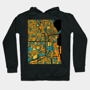 Chicago Map Pattern in Orange & Teal Hoodie